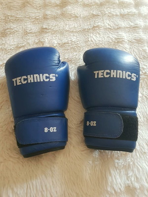 Technics leather blue 8-oz boxing gloves with velcro straps