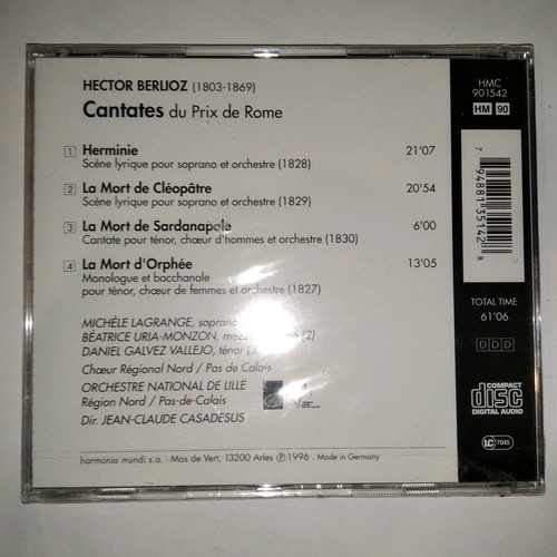 Hector Berlioz Cantates Du Prix De Rome CD like new, classical