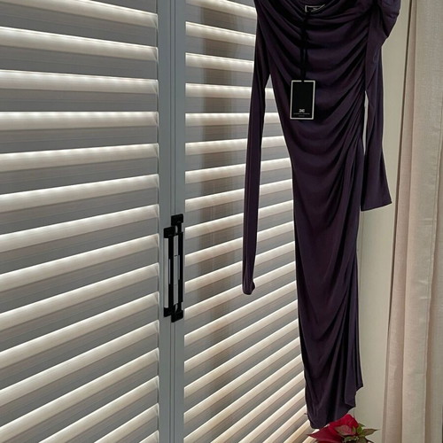 Elisabetta Franchi Asymmetric Jersey Dress with Drapes new, plum color