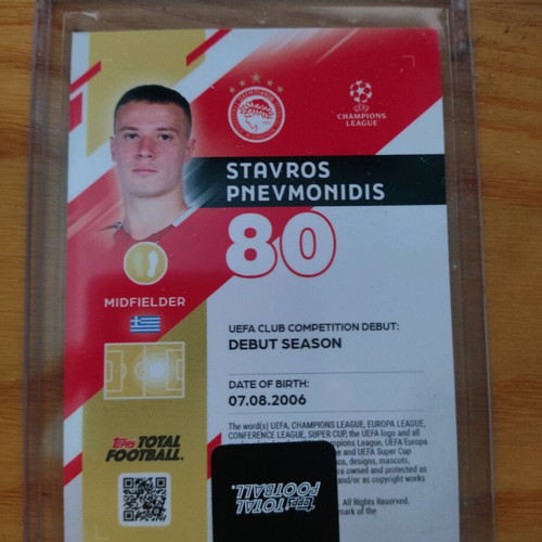 Stavros Pnevmonidis Rookie Card Olympiacos Topps Total Football like new