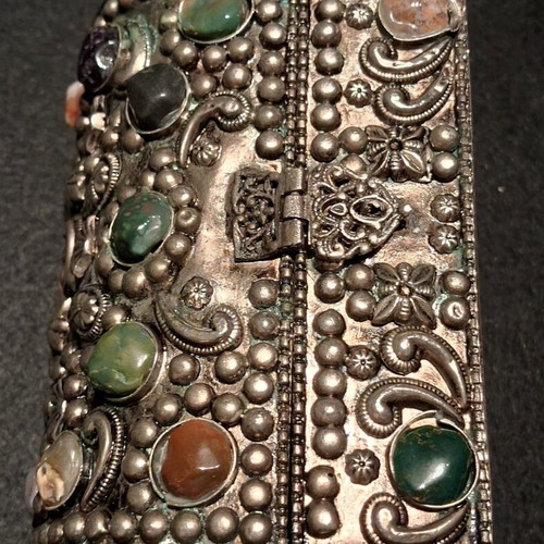 Vintage Moroccan Handmade Jewelry Box with Natural Semi-Precious Stones