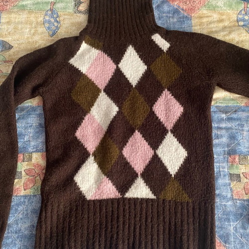 Brown wool turtleneck sweater like new, slim vintage 2000s with diamonds