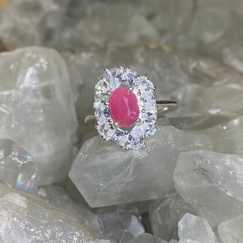 Silver ring with natural ruby and moissanite, new