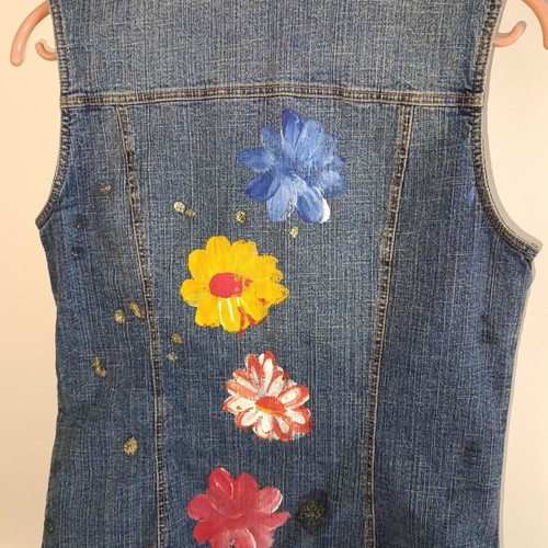Roccobarocco Denim Vest Hand-Painted Custom Artwork Like New