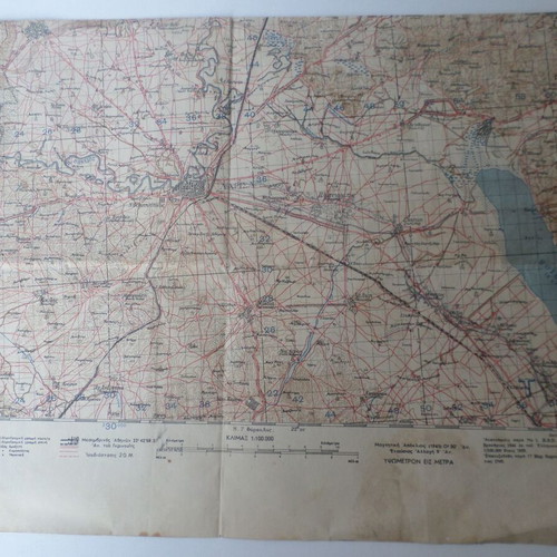 Katerini Military Map used, 1944 edition, foldable 50x68 cm