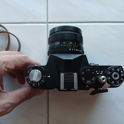 Zenit TTL vintage Soviet analog camera with Helios 44M lens and Toshiba flash, like new