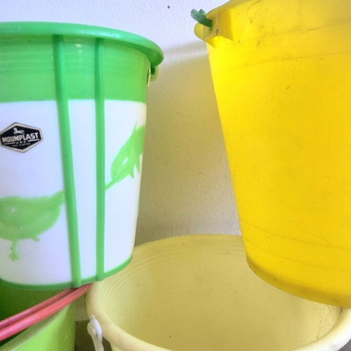 Greek Moumplast and Grecostyl buckets used, set of 19 pieces