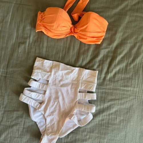 White high-waisted swimsuit bottom size small like new