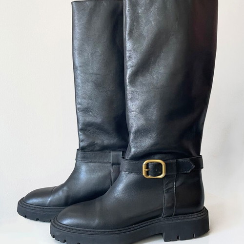 Zara black riding boots size 38 like new with gold buckle