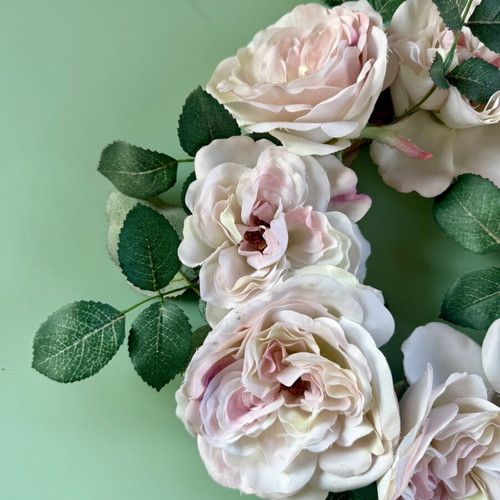 Wall wreath with light pink roses, like new, 29cm diameter