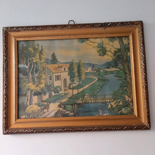 Vintage painting used with carved frame 30×23