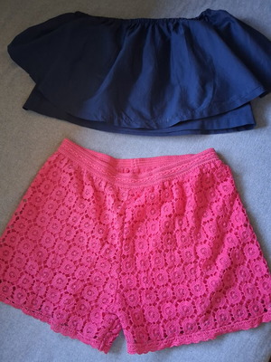Girls' set with knitted shorts and top, like new, blue and pink