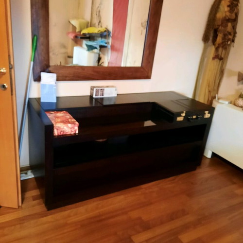 Mirror and vanity set made of solid wood with drawers, black lacquer like new