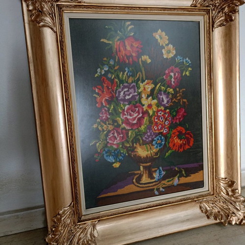 Embroidered painting used with floral theme in handmade frame 75x60