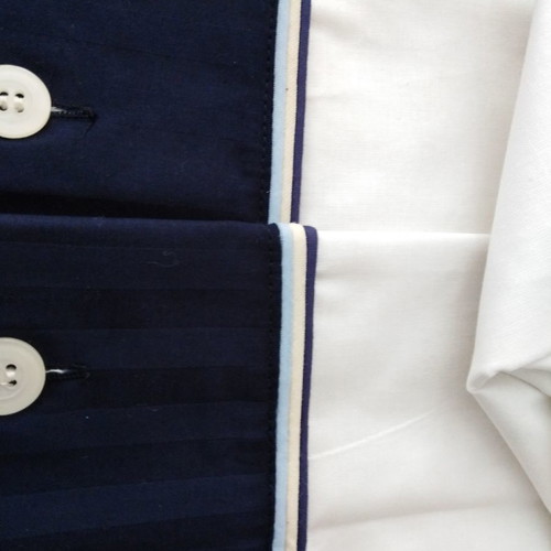 Italian double bed sheets set 100% cotton without elastic with dark blue stripe