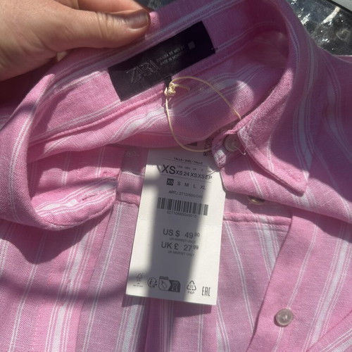 Zara oversized shirt new, white and pink, size XS