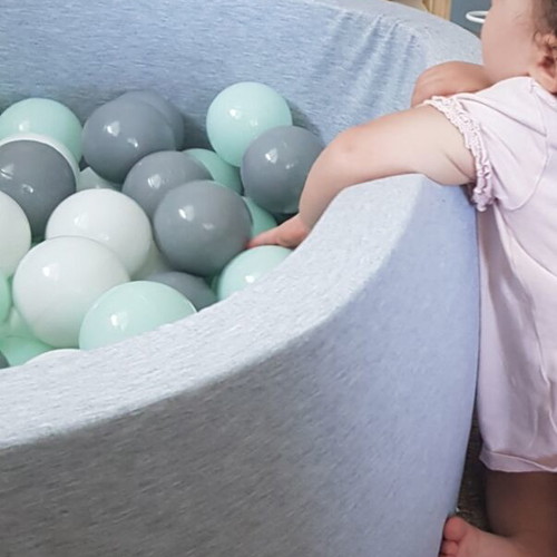 Kiddy Moon Ball Pool used, washable with turquoise, white and grey balls