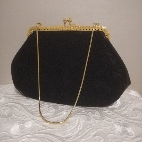 Τσάντα Vintage Clutch χειρός μαύρη σαν καινούργιο '50s με δαντέλα