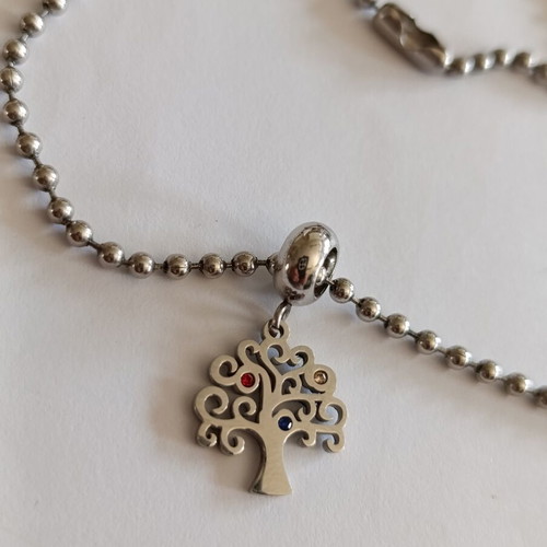 Steel tree of life necklace like new, large ball chain 65 cm