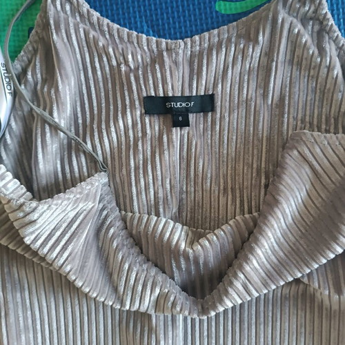 Studio f small dress grey with thin velour stripe, like new
