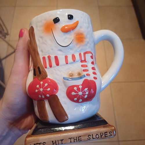 Vintage Christmas Mug 3D Snowman "Let's Hit The Slopes" Bay Island