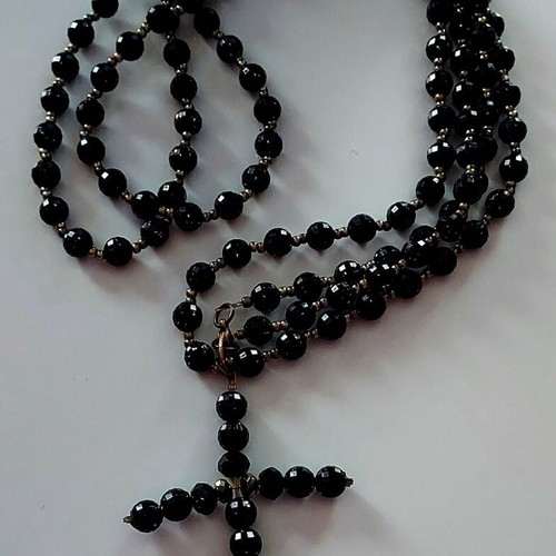 Rosary with black glossy beads like new