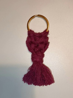 Handmade macrame keychain with metal cross and gold ring, new