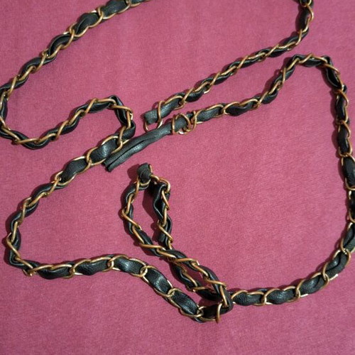 Bag chain 132 cm bronze with leather like new, black