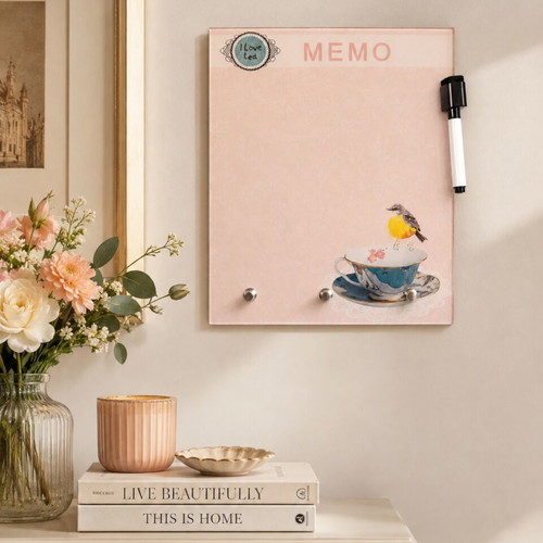 Glass magnetic memo board "I Love Tea" with marker