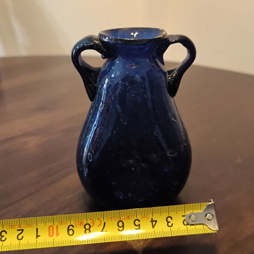 Recycled glass vase like new, deep blue with 2 handles