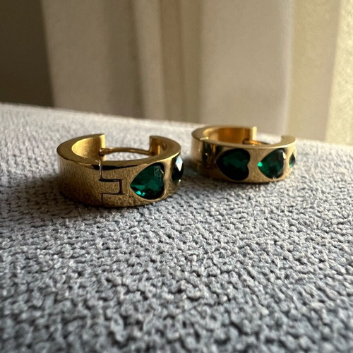 Stainless Steel Hoop Earrings like new, green and gold