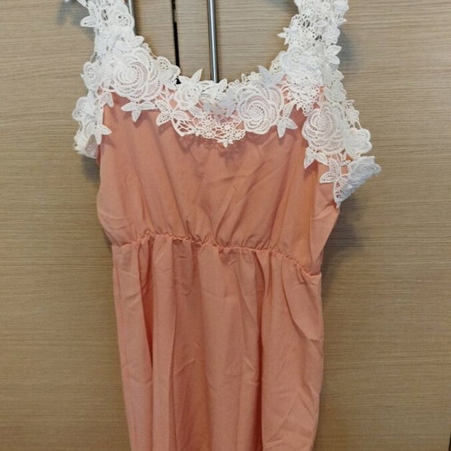 Coral dress with white floral design, size Large, new
