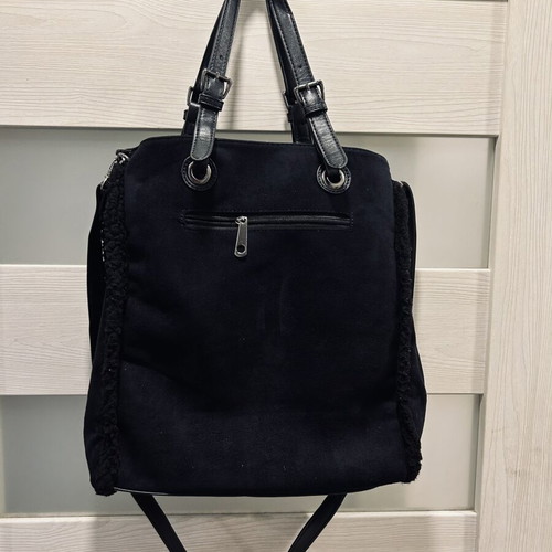 Large black shoulder bag like new, suede and leather with studs