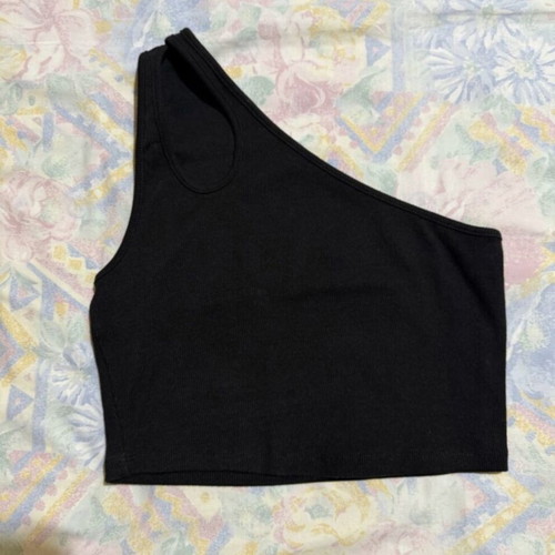 Zara black short one-shoulder top like new, cotton, size L