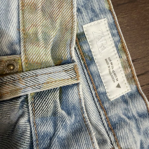Zara floral jeans new, size 44, low rise, blue and yellow