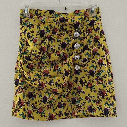 Zara yellow floral mini skirt medium with rhinestones used