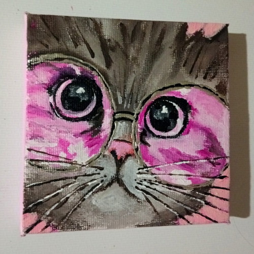 Pink Vibes Only acrylic painting on canvas, new, 10×10 cm