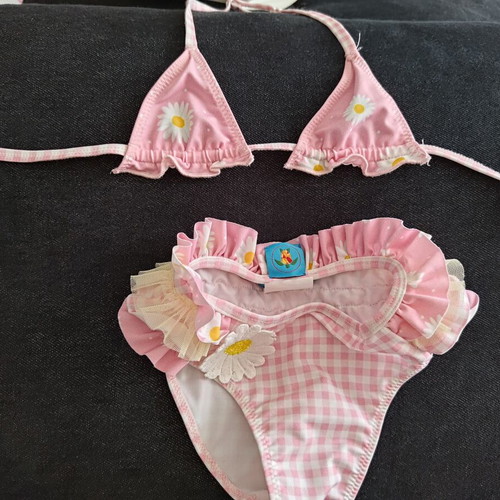 Tortue toddler bikini 2 years pink gingham with daisies like new