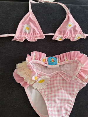 Tortue toddler bikini 2 years pink gingham with daisies like new