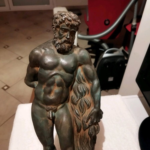 Heracles alabaster statue with green patina oxidation effect