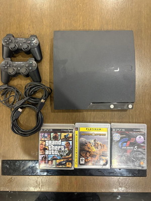 PS3 Slim 320GB + 2 Γνήσια Χειριστήρια + GTA V / RDR / GT5 + Καλώδια