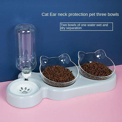 Cat and dog food and water bowl "Let's share a meal-Green" new