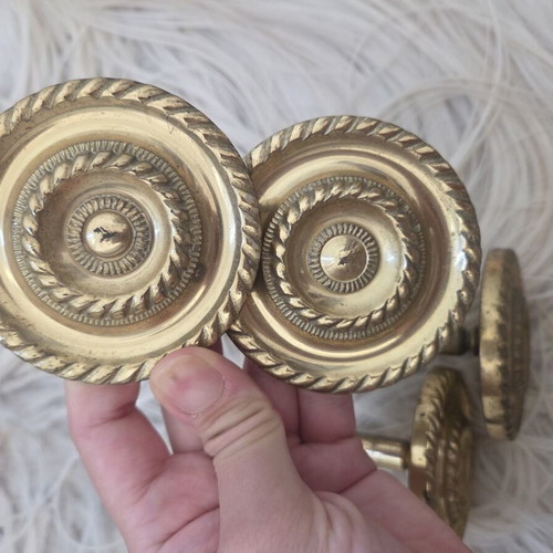 Vintage Brass Curtain Tiebacks Set of 4 Used Medallion Wall Hooks