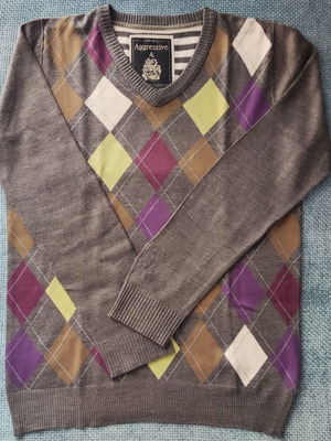 Wool men's sweater like new, size L, white and gray