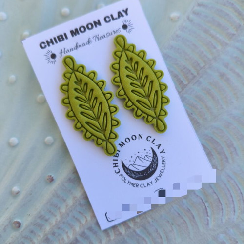 Nature earrings new, green polymer clay with steel clasp