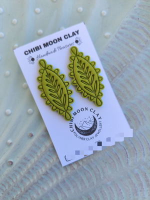 Nature earrings new, green polymer clay with steel clasp