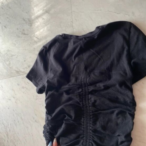 H&M black t-shirt with ruching at waist, XS