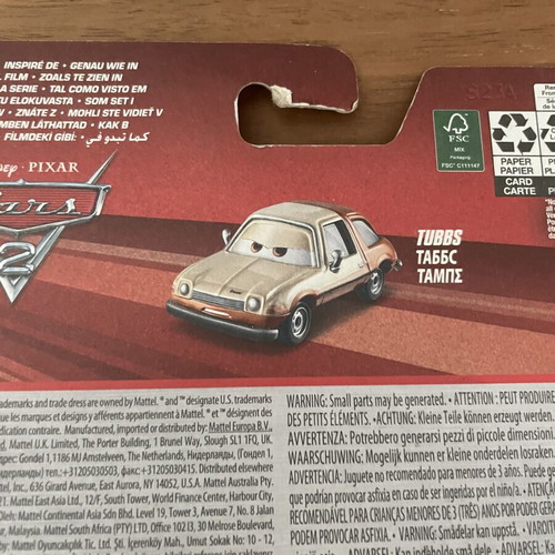 Disney Cars Tubbs toy car new, sealed