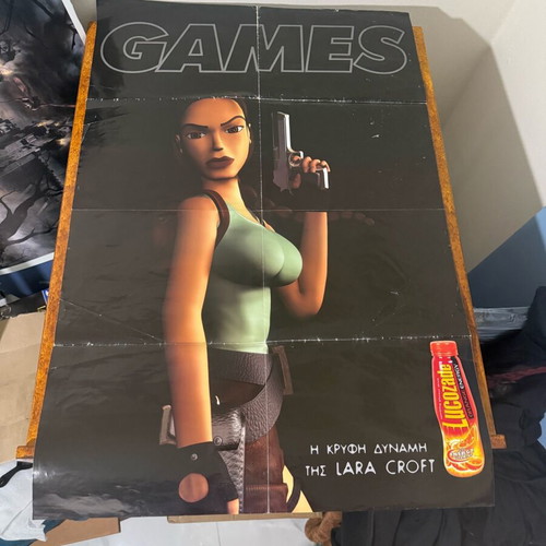 Tomb Raider poster used from PlayStation 1 with Lucozade advertisement