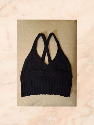 Crop top knit cotton with crossed straps, like new, black, size S